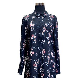 Divided by H&M Black Floral Button Front Dress Viscose Long Sleeve Sz 12 .e